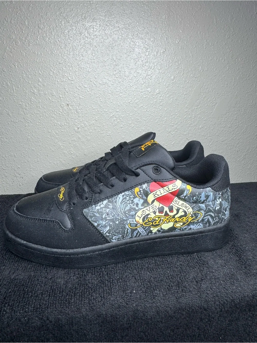 Ed Hardy Men's Black Fashion Sneakers with Tattoo Graphics size 9.5